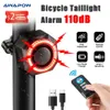 Lumières Awapow Bicycle Alarm Light Birglars Light Light USB Charge Smart Auto Brake Senting imperméable anti-vol Smart Bicycle Lampe
