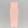 Casual Dresses Sexy Strapless Fishbone Bandage Dress Pink Lace Chest Back Split Bodycon Long