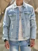 Mode Streetwear Männer Zerrissene Dünne Denim Jacke Männlichen Hohe qualität Distressed Casual Jean Mantel 240117