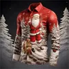 Men's Casual Shirts Santa Claus Printed Shirt Christmas Dance Party Long -sleeved Lapel Button Designer Comfortable Fabric