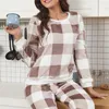 Damen-Nachtwäsche, Damen-Pyjama-Set, kariert, lange Ärmel, Oberteile mit Hosen, Damen-Homewear-Anzug, vordere Knopfleiste, Herbst-Winter-Nachtwäsche