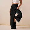 Women's Pants Straight Wide Leg High Elastic Cross Waisted Cotton And Linen Trousers Casual Loose All-Match