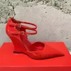 Damen-Kleiderschuhe, Designer-High-Heel-Sandalen, neue Mode, elegant, echtes Leder, 9,5 cm Schrägabsatz, dicker Absatz, spitze Schuhe, luxuriöse Designer-Wedges-Schuhe, Abendschuhe