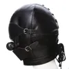 BDSM Sesso Nero Pu Pelle Testa Bondage Cappuccio Maschera Occhi aperti Bocca con Coppia erotica Flirtare Giocattoli Maschera regolabile Imbracatura Cosplay 240129