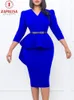 Retro Solid Color Pencil Dress for Women Split Design Ruffles Zipper Decor V-Neck Three Quarter Sleeve High Waist Slim Hip Dress 240117