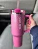 Winter PINK Parade Co Brand 40oz Quencher Mugs Cups Travel Car Cup Stainless Steel Tumblers Cups with Silicone Handle Valentine's Day Gift With 1:1 Logo Y0118