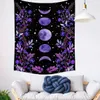 Tapissries Moon Tapestry Wall Hanging Boho Moonlit Plants Garden Starry Night Carpet Black Bakgrund Floral DecorvaiduryD