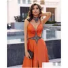 Basic & Casual Dresses Casual Dresses Top Quality Women Y Halter Backless Orange Beading Split Maxi Long Bodycon Dress 2022 Designer Dhdqm