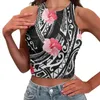 Débardeurs pour femmes Polynésien Tribal Pohnpei Totem Tatouage Imprime Élégant Formel Sans Manches Slim Bottoming Gilet Clubwear Motif Floral