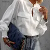 Women's Blouses Shirts Autumn Ruffle Button Chiffon Blouse Spring Elegant Flare Sleeve Women Tops Blusa Office Lady Sexy V-Neck Pleated Blouse Shirt XL YQ240118