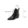 Boots 2024 Autumn/winter Genuine Leather Women Pointed Toe Chunky Heels For Versatile Lace Short Knight