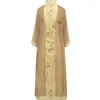 Robes décontractées Robe Femme Chinois Rétro Amélioré Cheongsam Demi Col Roulé Un Bouton Creux Imprimé Sans Manches Printemps Automne Minceur