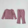 Clothing Sets 2023 Autumn New Baby Solid Cardigan + Leggings 2pcs Suit Cotton Infant Girl Clothes Set Kids Home Toddler Outfits H240508