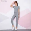 Ensembles actifs Nouveau ensemble De vêtements De Yoga femmes Fitness course cyclisme vêtements De sport 2 pièces sans couture serré hanche ascenseur Yoga pantalon T-Shirt Ropa De YogaL240118