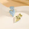 Pendientes de tuerca azul, rosa, dulce, Retro, estilo de Hong Kong, pendientes de corazón de chica francesa a la moda, joyería