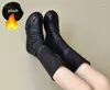 Stiefel Krasovki 4,5 cm Britische Natur Echtes Leder Kamin Reißverschluss Frühling Wohnungen Herbst Dame Mode Kniehohe Booties Frauen Schuhe