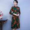 Vêtements ethniques Fleur Cheongsam amélioré Qipao automne hiver robe chinoise pour moyen âge mère vêtements femmes mi longueur fête