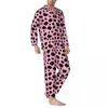 Men's Sleepwear Pajamas Male Cow Spots Bedroom Nightwear Animal Skin Print 2 Pieces Casual Pajama Set Long Sleeves Soft Oversized Home Suit