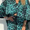 Traje de baño para mujer Vestido de playa de verano Pareo Cubierto Mujeres Traje de baño Leopardo Estampado Verde Cardigan Pantalones cortos Conjunto suelto Ropa de hogar 2024 Usado Sólido