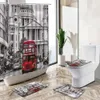 Занавески для душа в европейском стиле Citytreet Architectureceneryhower Curtain Red Vintage Car Iron Tower Коврик для ванной Крышка унитаза Коврик для ванной комнаты