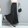 Frauen Hosen 2024 Sommer Dame Mittleren Alters Neun Punkte Fsh Schwanz Culottes Mode Hohe Taille Druck Dünne Wilde WideLeg