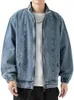 Stand Collar Denim Jacket Men Casual Autumn Zip Clre Coat Loose Baggy Blue Retro Man Fashion Clothing 240117