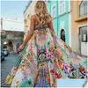 Robes décontractées de base Robes décontractées Boho Robe d'été Femmes Floral Imprimé Bretelles Slip Maxi Party Vacances Vocation Wear Beachwea Dhpke