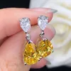 Boucles d'oreilles à clous en or blanc pur 18K 3CT/pièce en forme de poire, diamant jaune pour femmes, beau cadeau d'anniversaire