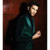 Herrdräkter Green Classic Business Men Jacket Suit Velvet Groom Set Shawl Lapel Slim Fit Prom Party Blazer Two Piece (Jacket Black Pants)