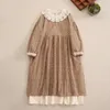 Casual Dresses Forest Style Cute Sweet Floral Cotton Linen For Women Girls Loose Holiday Long-sleeved Lace Doll Neck Long Dress