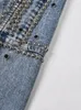 EAM LOOST FIT Blue Denim Rivet Kort cool jacka LAPEL Långärmad Kvinnor Fashion Spring Autumn 2024 1DE828105 240117