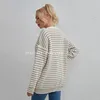 Damenpullover Damen neuer heißer gestreifter vielseitiger Rundhals-Top einfacher lässiger lockerer Pullover