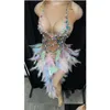 Grundlegende Freizeitkleider Freizeitkleider Mode Perlen Strass Nude Party Abend Figurbetontes Kleid Frauen Ärmellos Feder Club Prom B Dhhxu