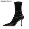 JC Jimmynessity Choo Elastic Boots Stil Schnalle neuer Punk Short Thin Thin High Heel Speced Toe Sexy Schwarze Winterpumpen Damenschuhe große Größe