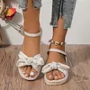 Sandaler plattform kvinnor bow sommarlägenheter skor 2024 designer öppen tå strand flip flops utomhus klänning tofflor femme bilder