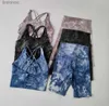 Actieve sets 2-delige yogapak Dames Tie Dye Hoge taille Naakt Vijfpuntsbroek Schokbestendige hardloopbeha Zomersportbeha met shorts SetL240118