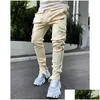 Herrbyxor Godlikeu Cargo Pants Spring och Autumn Mens Stretch Mti-Pocket Reflective Straight Sports Fitness Casual Trousers Joggers DHB62