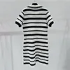 Striped Knitted Polo Dresses Casual Skirts For Women Short Sleeve Skirt Sumemr Vacation Style Beach Dress