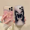 Étuis de téléphone portable Coréen mignon dégradé papillon ondulé clair étui de téléphone pour iPhone 15 11 13 14 12 Pro Max XS Max X XR Plus couverture souple antichoc J240118