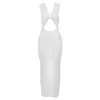 Vrouwen Sokken Gebreid Gehaakt Wit Holle Maxi Bodycon Jurk Sexy Zien Door Mouwloos Elastisch V-hals Backless Hipster Chic Vestidos