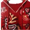 Kadın Sweaters 2024 IC Kırmızı Baskı Gündelik Güzel Yün Kapüşonlu Örgü Kadınlar