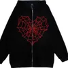 Kleurrijke Spider Web Street Hip Hop Gothic Harajuku Y2k Zwarte Rits Hoodie Dames Harajuku Jas Hoodie Dames