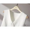 Chaleco de traje blanco para mujer, Chaqueta corta sin mangas, ajustada, informal, a la moda, para personas mayores, 240117, otoño 2023