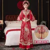 Roupas étnicas requintado strass pavão bordado borla noiva vestido de casamento conjunto traje oriental torrada