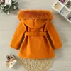 Girl's autumn and winter coat solid color simple wool collar waist length wool coat children's clothing 240118