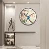 Wall Clocks Clock Large Size Chinese Painting Sytle Silent Movement Metal Rounds Precise Sweep Modern Design For