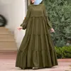 Casual Dresses Fashion Ruffles Layed Dress Muslim Long Sleeve Lace-Up Loose Maxi Robe Eid Mubarek Vintage Sundress Elegant Party Vestidos