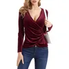 Camisas femininas de veludo de ouro boate magro t-shirts moda elegante sexy com decote em v manga longa irregular vestido de comprimento médio primavera outono