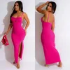 Vrouwen Sokken Effen Geribbelde Spaghettibandjes Lange Jurk Sexy Uitgehold Geplooide Strapless Backless Bodycon Maxi Club Feestjurken