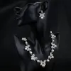 Bras Treazy Fashion Flower Crystal Pearl Bride 3pcs Set Necklace Earrings Tiara Bridal Wedding Jewelry Set Accessories for Women